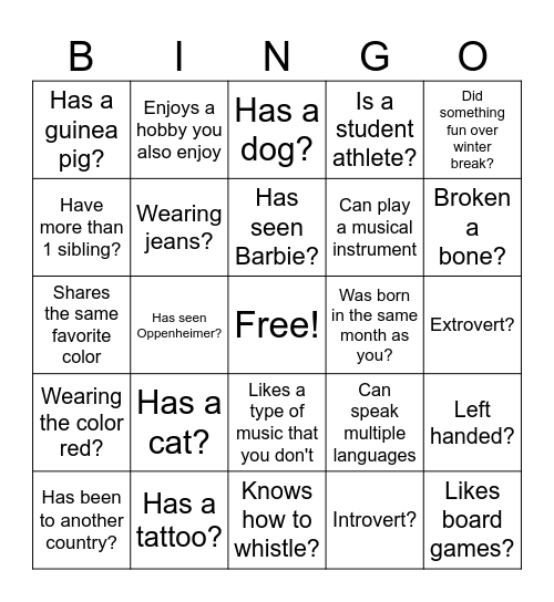 Inspire Bingo Card