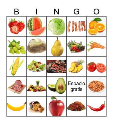 La Comida - frutas, verduras, y carne Bingo Card