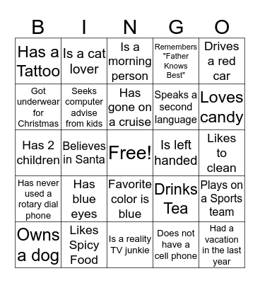 People Bingo Card