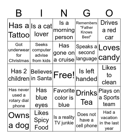 People Bingo Card