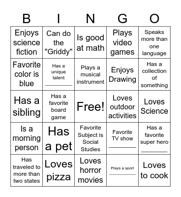 Human Bingo Card