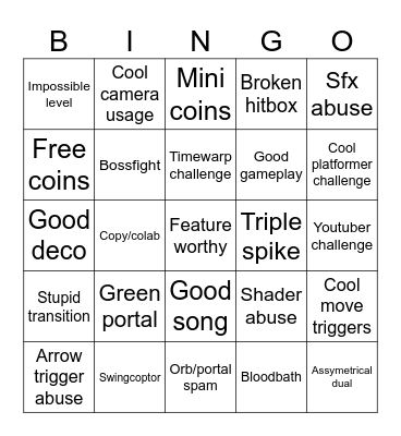 Recent tab bingo Card