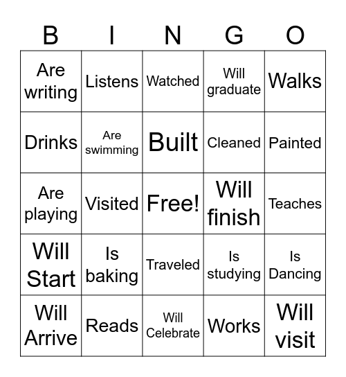 Verb Listening Bingo Card