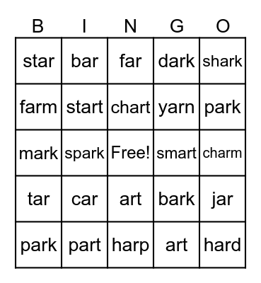 R-Controlled Bingo Card