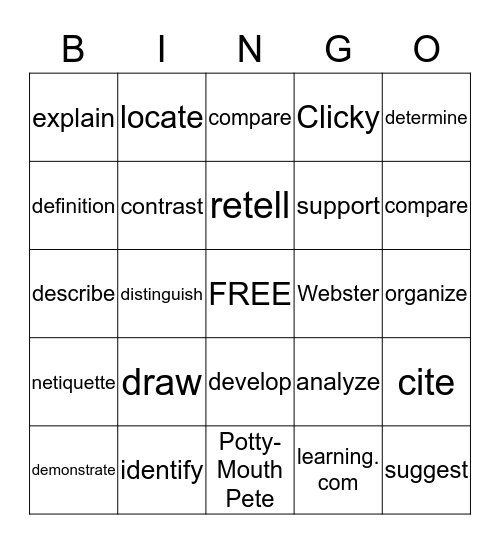 Word of the Week & Technology Bingo Card