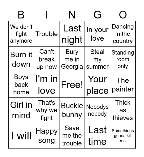 Best of 2023 Country Bingo Card