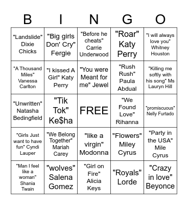 Female Artists Bingo Card