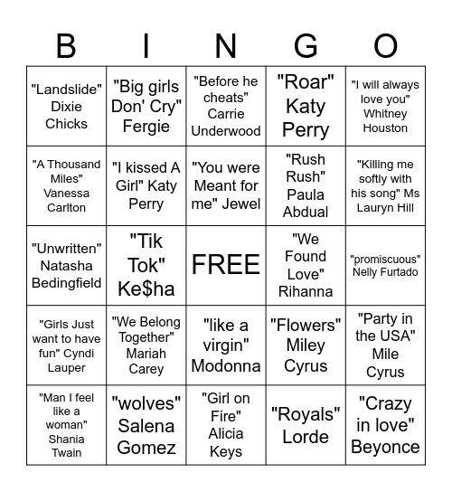 Female Artists Bingo Card