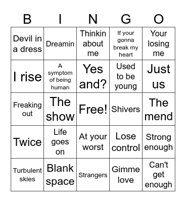 Platinum Pop Bingo Card