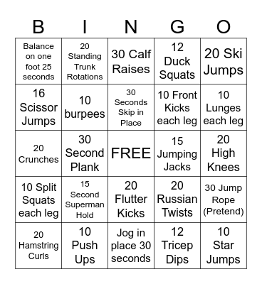 Fitness Bingo Card