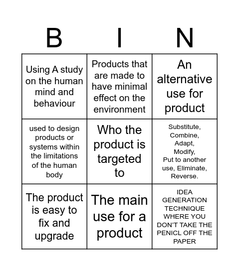 D&M bingo Card
