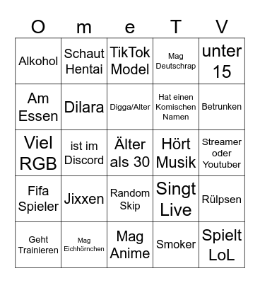 OmeTV German Bingo Card