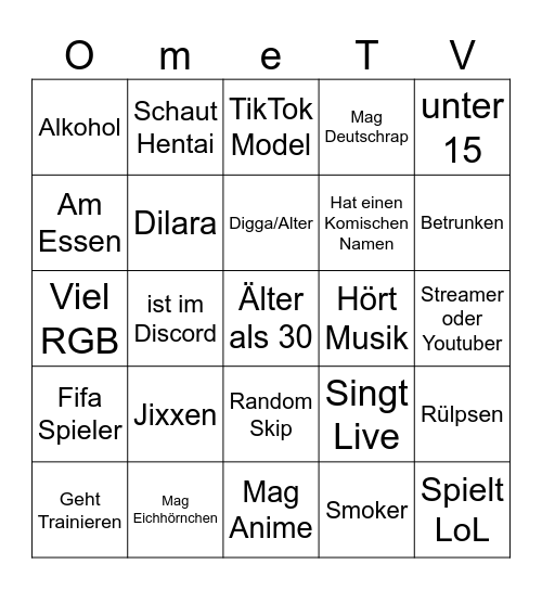 OmeTV German Bingo Card