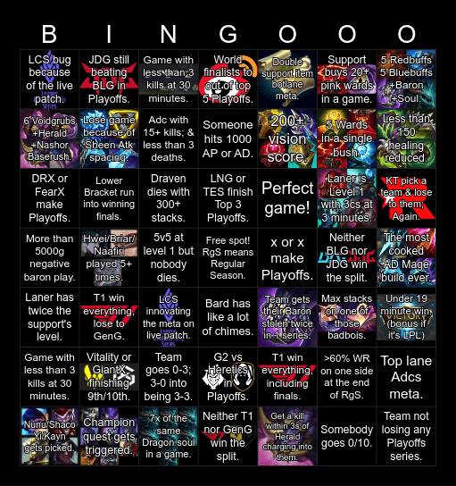 Winter Split 2024 LCK/LPL/LEC/LCS Egghunt Bingo Card