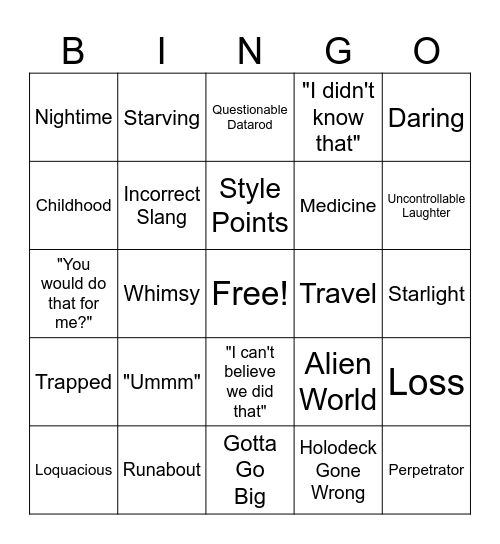 Roleplay Bingo Card