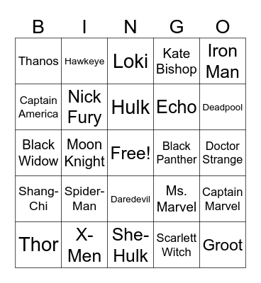 Emergency Bingo - Marvel Bingo Card