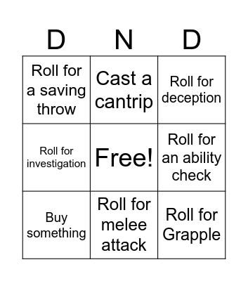 D&D Friday Bingo Card