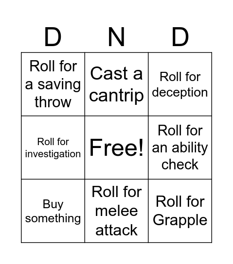 D&D Friday Bingo Card