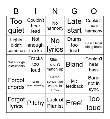Complaint Bingo Card