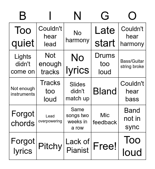 Complaint Bingo Card