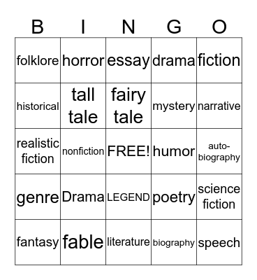Genre Bingo Card