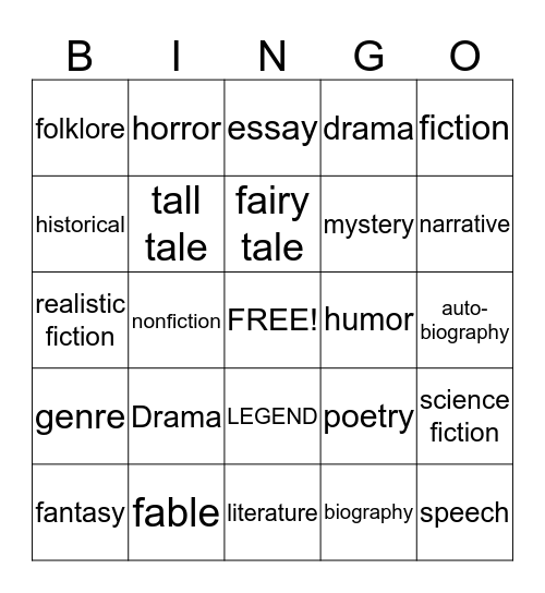Genre Bingo Card