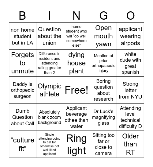 Untitled Bingo Card