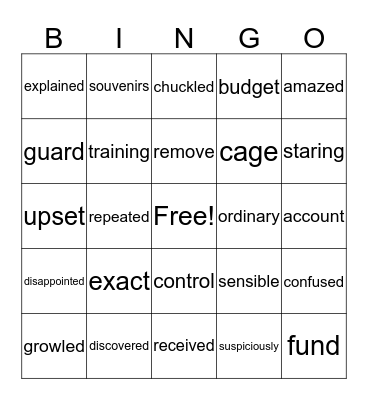 Vocabulary BINGO Card