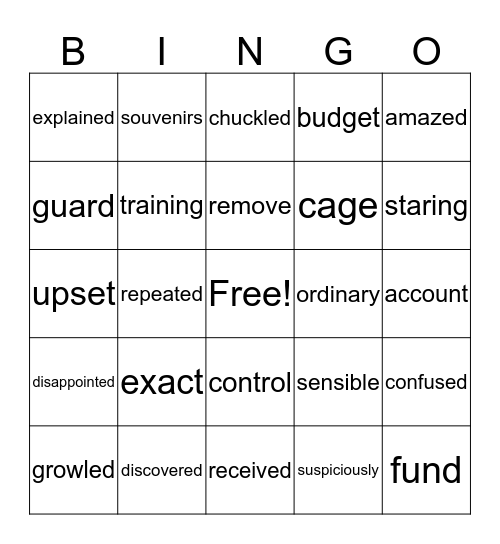 Vocabulary BINGO Card