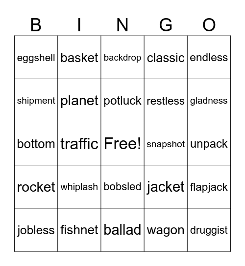 P4R L1 Challenge Words L25-30 Bingo Card