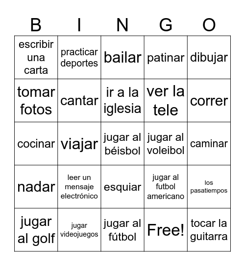 Los Pasatiempos Bingo Card