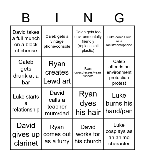 Wider friend group Bingo Card