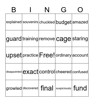 Vocabulary BINGO Card