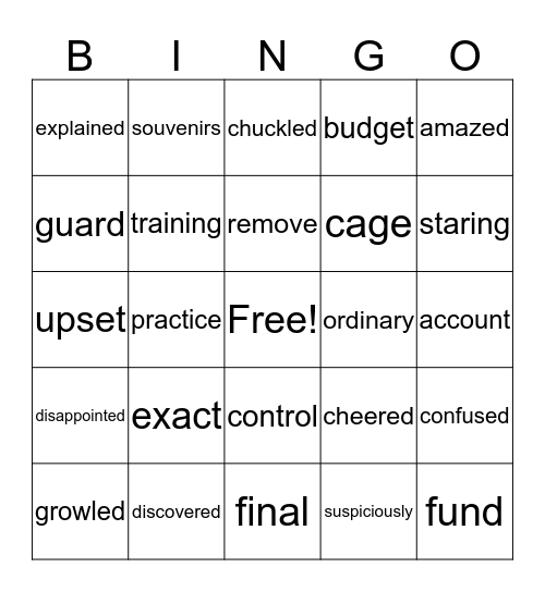 Vocabulary BINGO Card