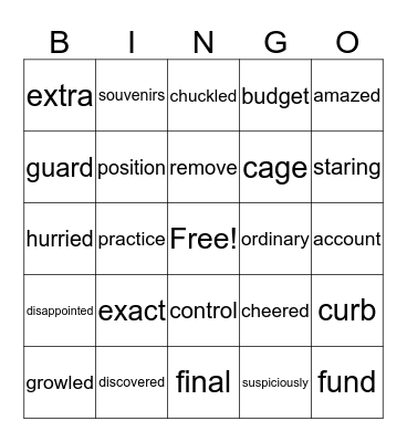 Vocabulary BINGO Card