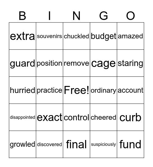 Vocabulary BINGO Card