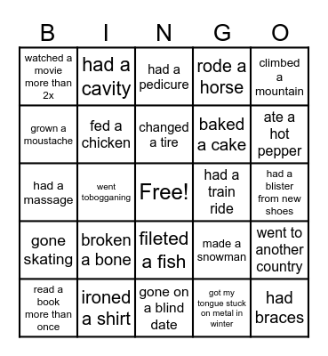 I Have....... Bingo Card