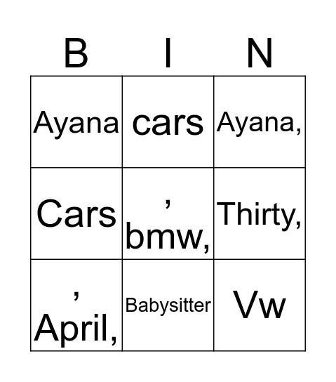 Untitled Bingo Card