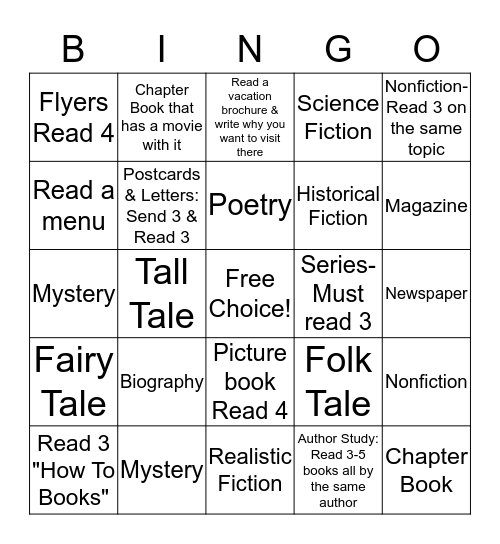 3rd Grade Summer Slide Reading Bingo  Bingo Card