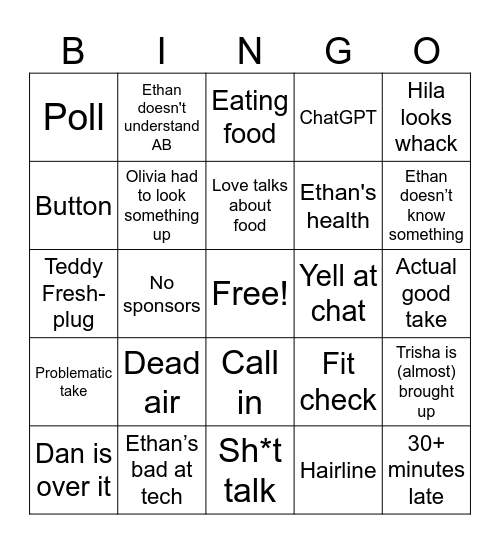 After Dark bingo Card