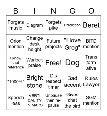 Mega's Bingo Card