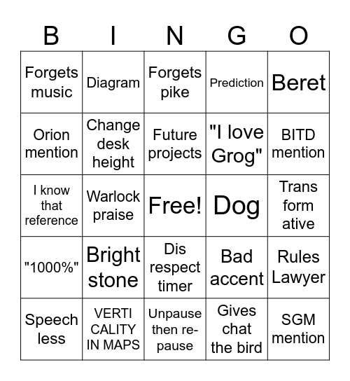 Mega's Bingo Card