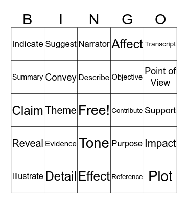 Language and Literature Bingo! Bingo Card