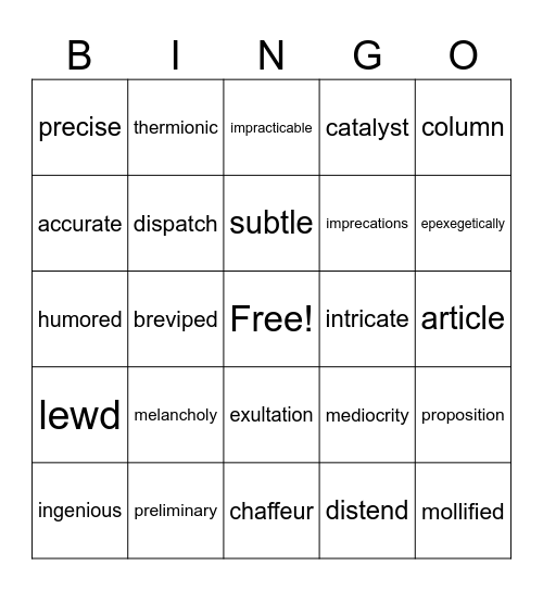 Grammatizer Bingo Card