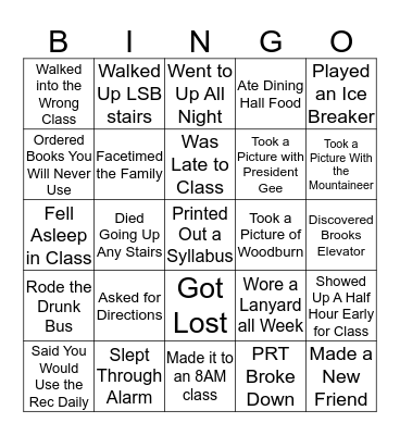 First Week Probs Bingo Card