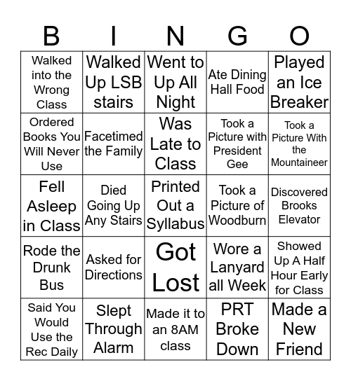 First Week Probs Bingo Card