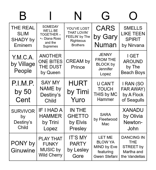 Muziek Bingo 60s-00s Bingo Card