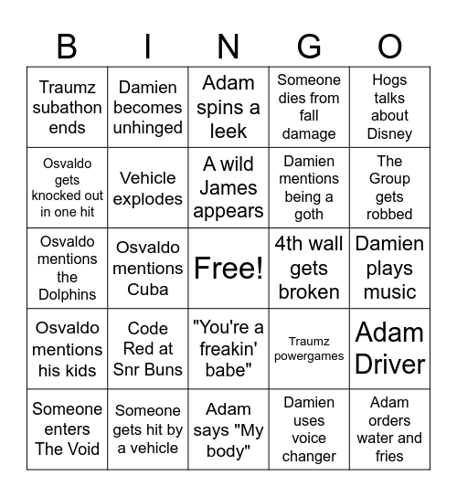 Drinking Night Bingo Card