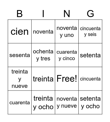 Números 31-100 Bingo Card