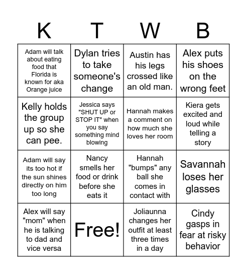 FAMILY FLORIDA BING Bingo Card